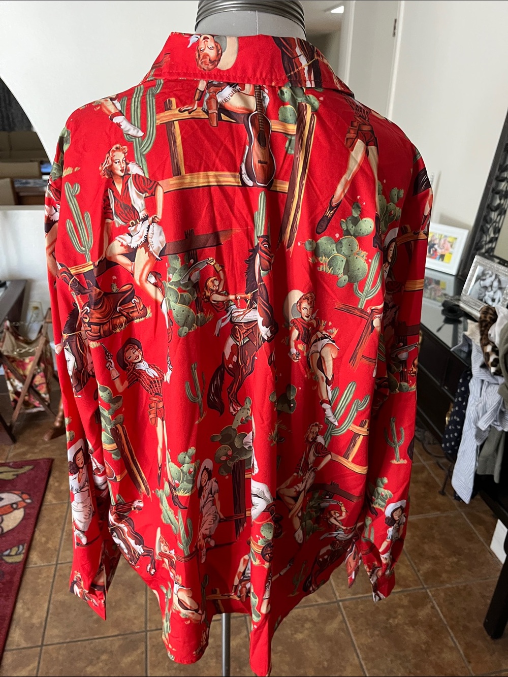 Retro Cowgirl Cactus Long Sleeved Shirt 3XL - Picture 4 of 5